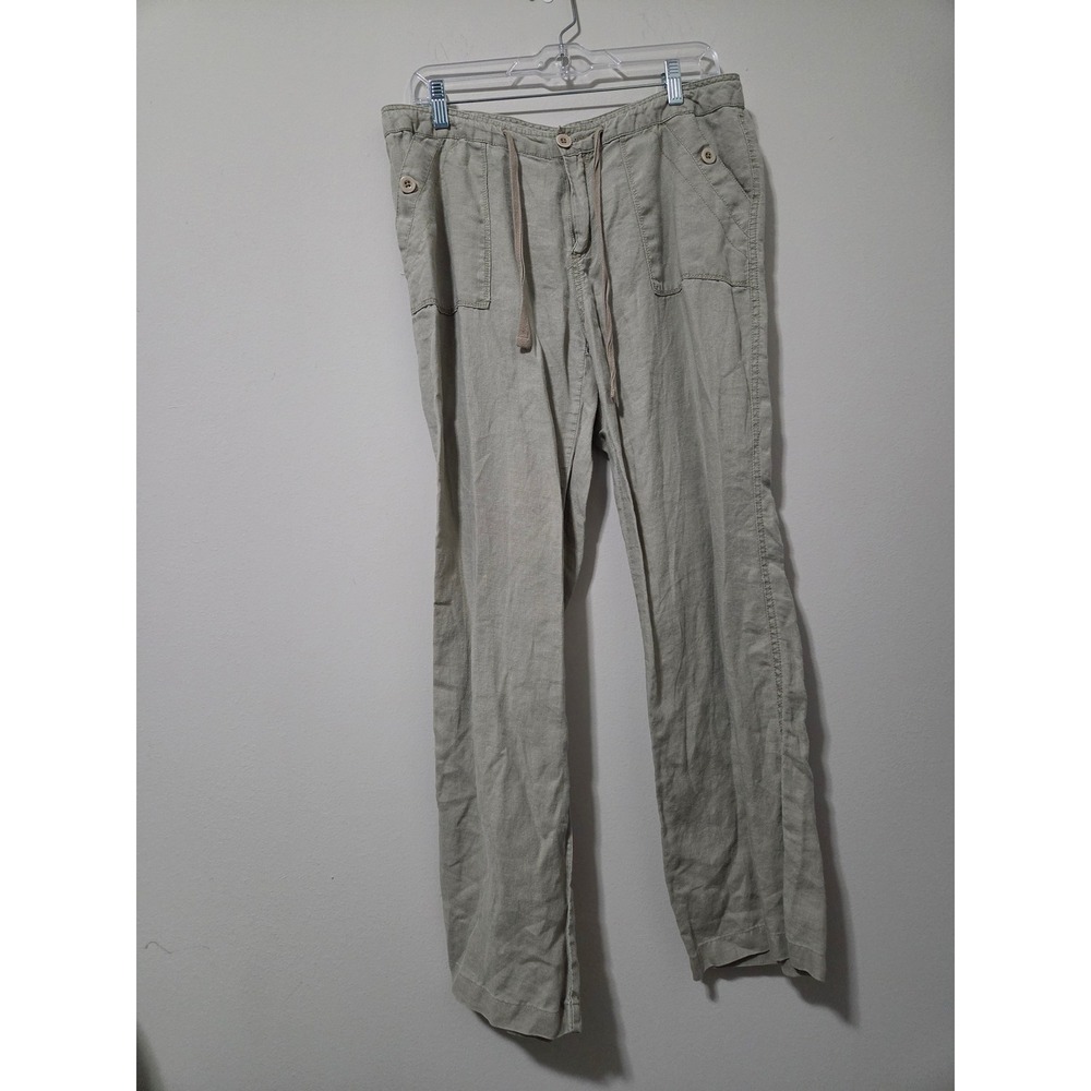 Cynthia Rowley Beige 100% Linen Straight Leg Drawstring Pants Womens Size 10